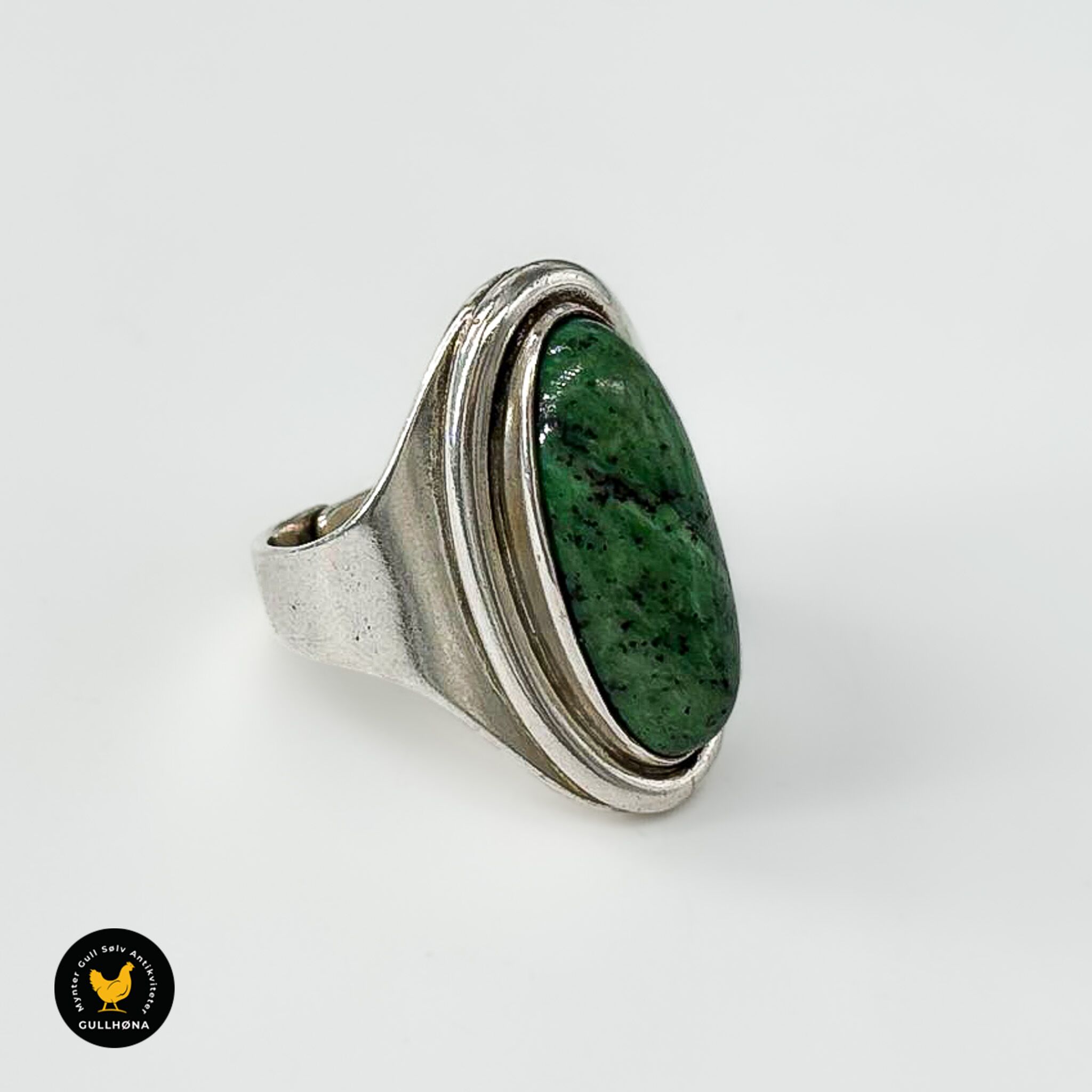 Ring I Sølv Med Grønn Stein - D.Andersen 1