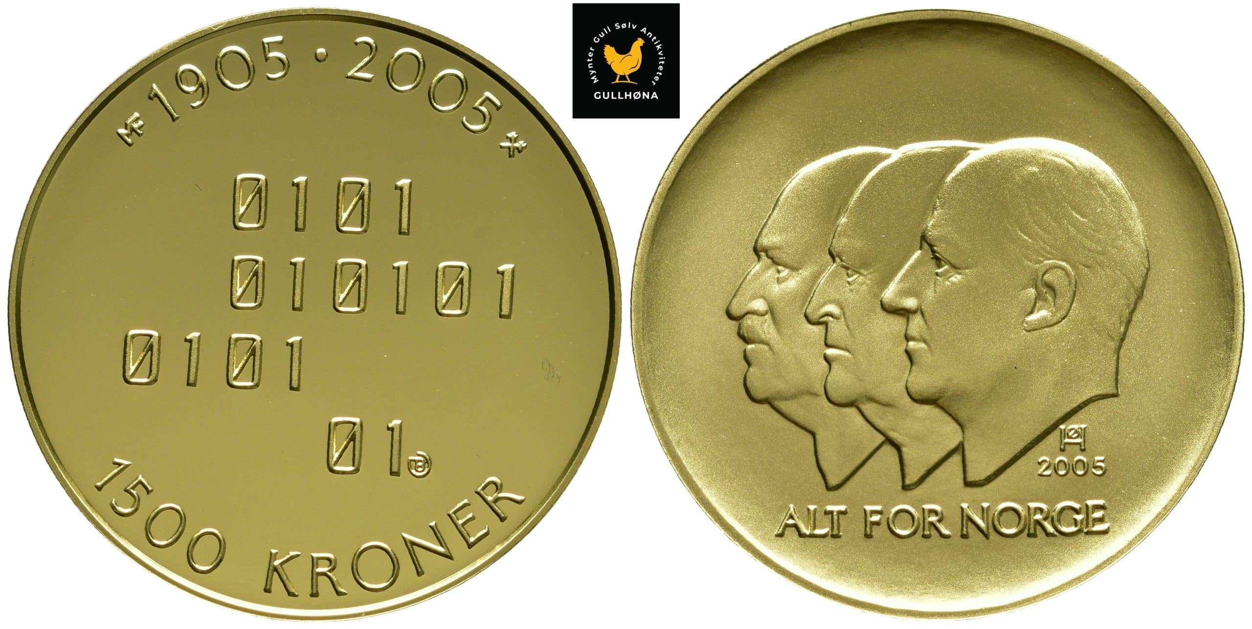 2005 Norge 1500 Kroner Hundreårsmynt NR.3 Proof