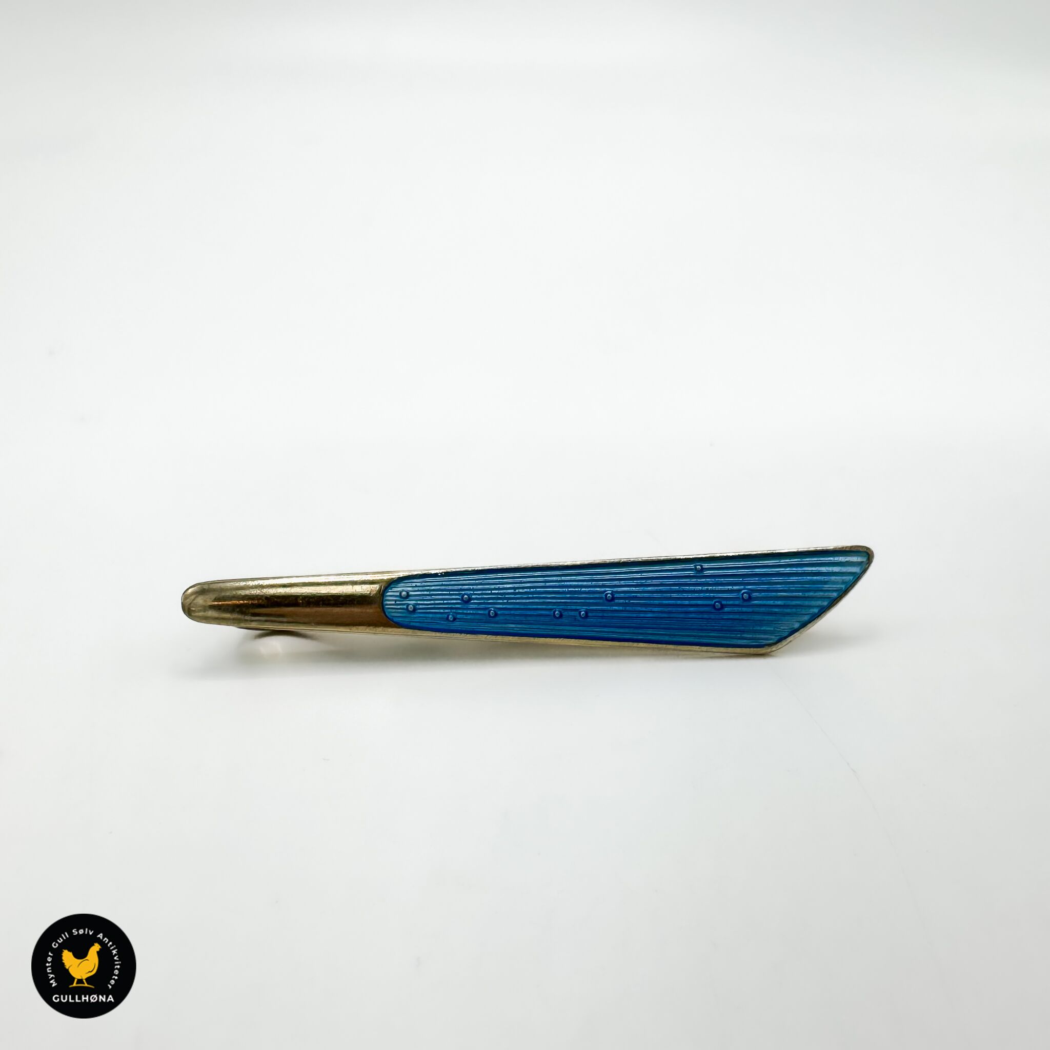 Slipsnål forgylt sølv med blå emalje