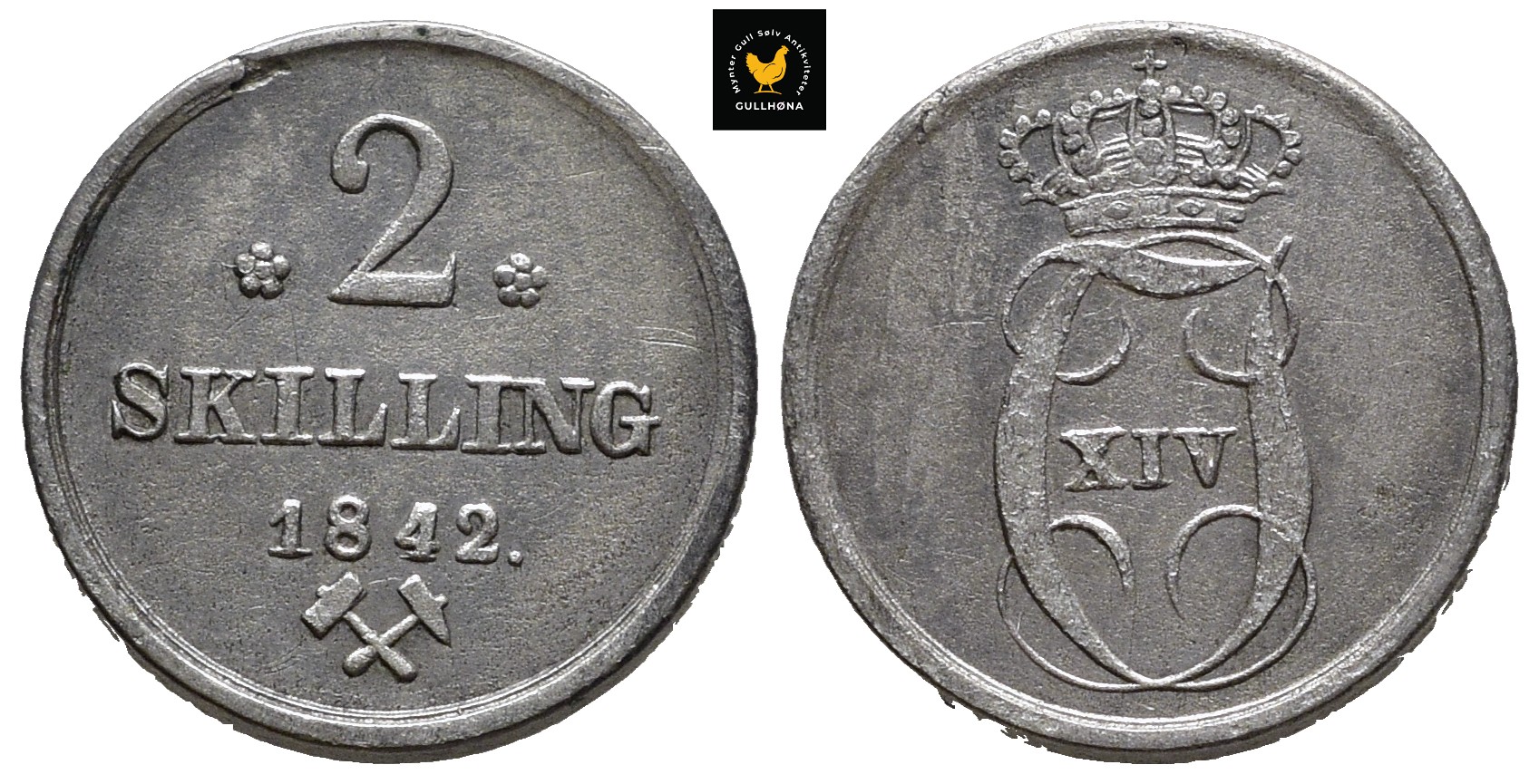 69190g00 1842 Norge 2 Skilling