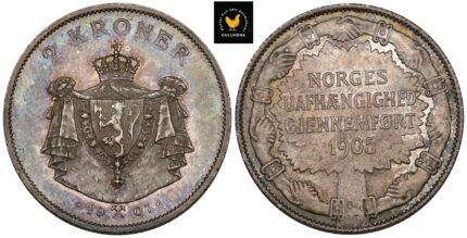 1907 Norge 2 Kroner - Unionsoppløsningen, god 01, nydelig toning