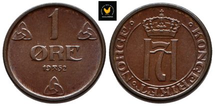 1952 Norge 1 Øre Variant Sammenslåtte Stempel