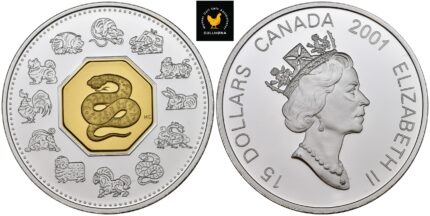 2001 Canada 15 Dollars Proof - Year of the Snake
