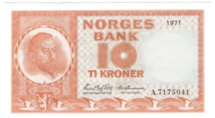 1971 Norge 10 Kroner A 5stk I Nr. Rekke