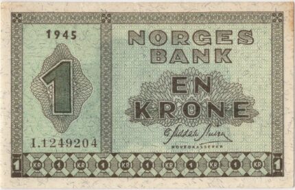 1945 Norge 1 Kroner i.1249204, 1+/01, rift 4mm