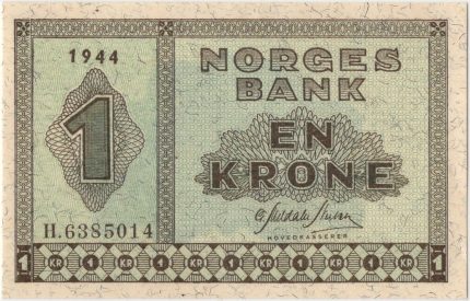 1944 Norge 1 Kroner H.6385014, 0/01