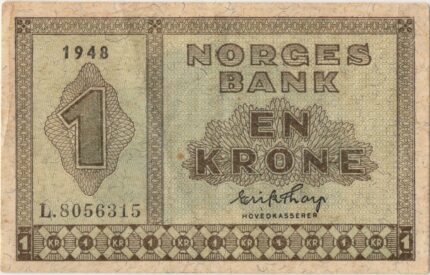 1948 Norge 1 Kroner K.8056315, 1+, flekk