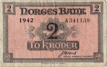 1942 Norge 2 Kroner "London Seddel" A.341139, 1-