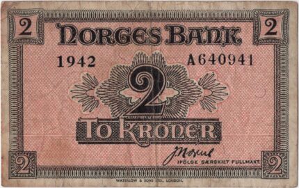 1942 Norge 2 Kroner "London Seddel" A.640941, 1/1-