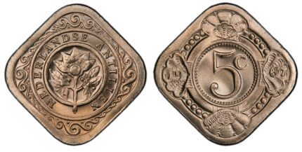 1967 De nederlandske Antiller 5 Cents PCGS MS 67