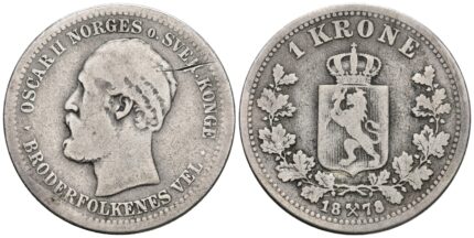1878 Norge 1 Krone, 1-, ripe