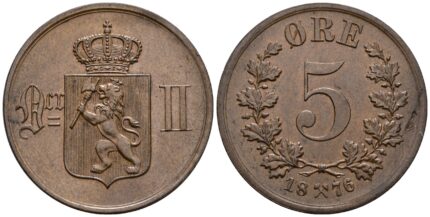 1876 Norge 5 Øre, 0 bl. feil