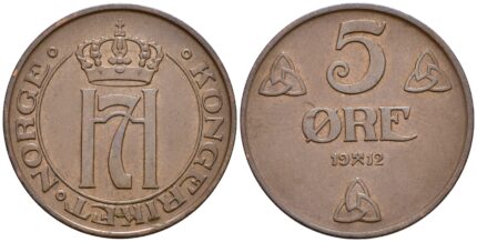 1912 Norge 5 Øre, 0/01 bl. feil