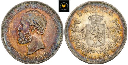 1897 Norge 2 Kroner Oscar II, 01, fantastisk toning