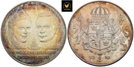 1976 Sverige 50 Kronor - Kong Karl XVI Gustaf og Dronning Silvias bryllup, 0, Fantastisk toning