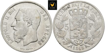 1868 Belgia 5 Francs - Léopold II, 1/1+