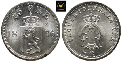 1876 Norge 25 Øre, 0 Kant Hakk