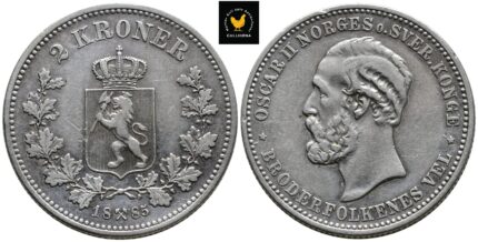 1885 Norge 2 Kroner, 1/1+, Riss