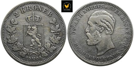 1900 Norge 2 Kroner, 1 pusset, Kant Hakk
