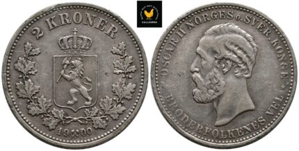 1900 Norge 2 Kroner, 1/1+, Kant Hakk