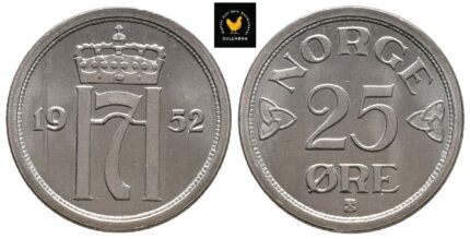 1952 Norge 25 Øre, 0, Prakt Striper