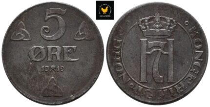 1919 Norge 5 Øre, 0/01, Praktstriper, Rustflekker