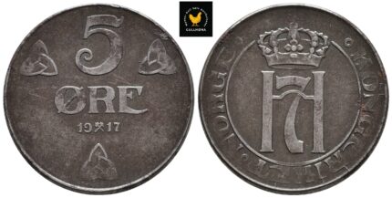 1917 Norge 5 Øre, 1+, Rustflekker