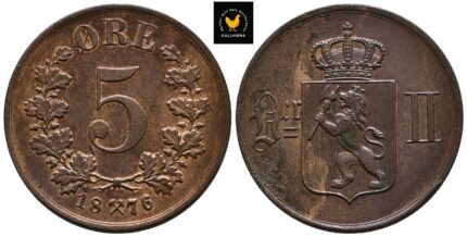 1876 Norge 5 Øre, 0/01, Ujevn Farge, Flekker