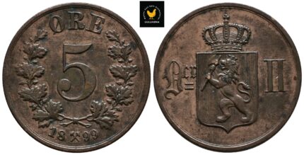 1899 Norge 5 Øre, 0/01, Ujevn Farge, Flekker