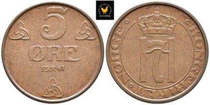 1941 Norge 5 Øre, 0, Vakkert eksemplar