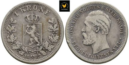 1887  Norge 1 Krone, 1, Ripe, Små ks