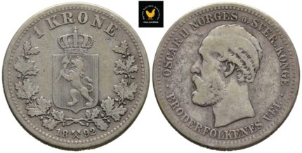 1892 Norge 1 Krone, 1, Svak ripe