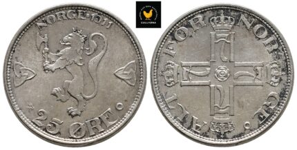 1911 Norge 25 Øre, 0, Praktstriper, svake riper