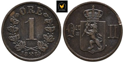 1885 Norge 1 Øre, 1, Kantskade