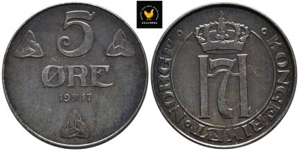 1917 Norge 5 Øre, 0/01, Vakker mynt