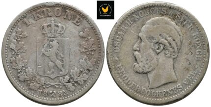 1882 Norge 1 Krone, 1-, Ks, Riper