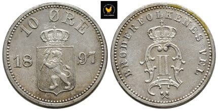 1897 Norge 10 Øre, 0/01, Bl Feil