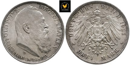 1911 D Tyskland, Bayern 3 Mark, UNC