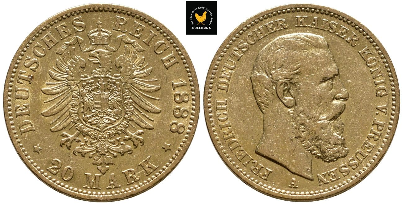 1888 Tyskland, Preussen 20 Mark, 1+/01