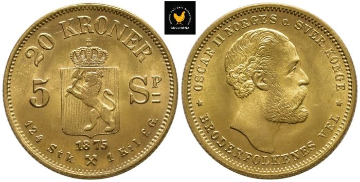 1875 Norge 20 Kroner, 01, Renset
