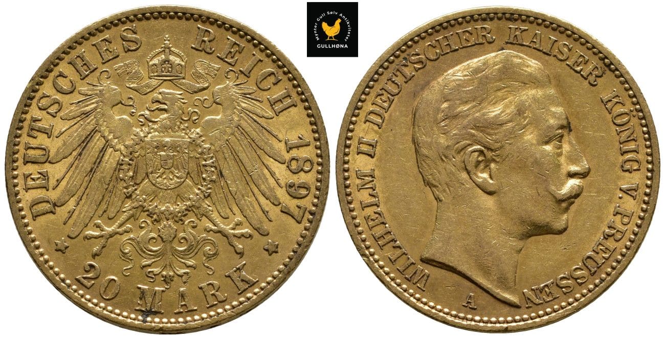 1897 Tyskland, Preussen, 20 Mark, 1+/01