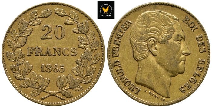 1865 Belgia 20 Francs, 1+