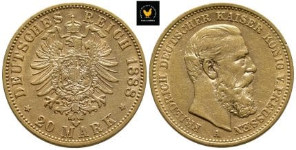 1888 Tyskland, Preussen 20 Mark, 1+/01