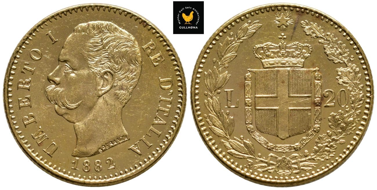 1882 Italia 20 Lire, 0/01 Prooflike