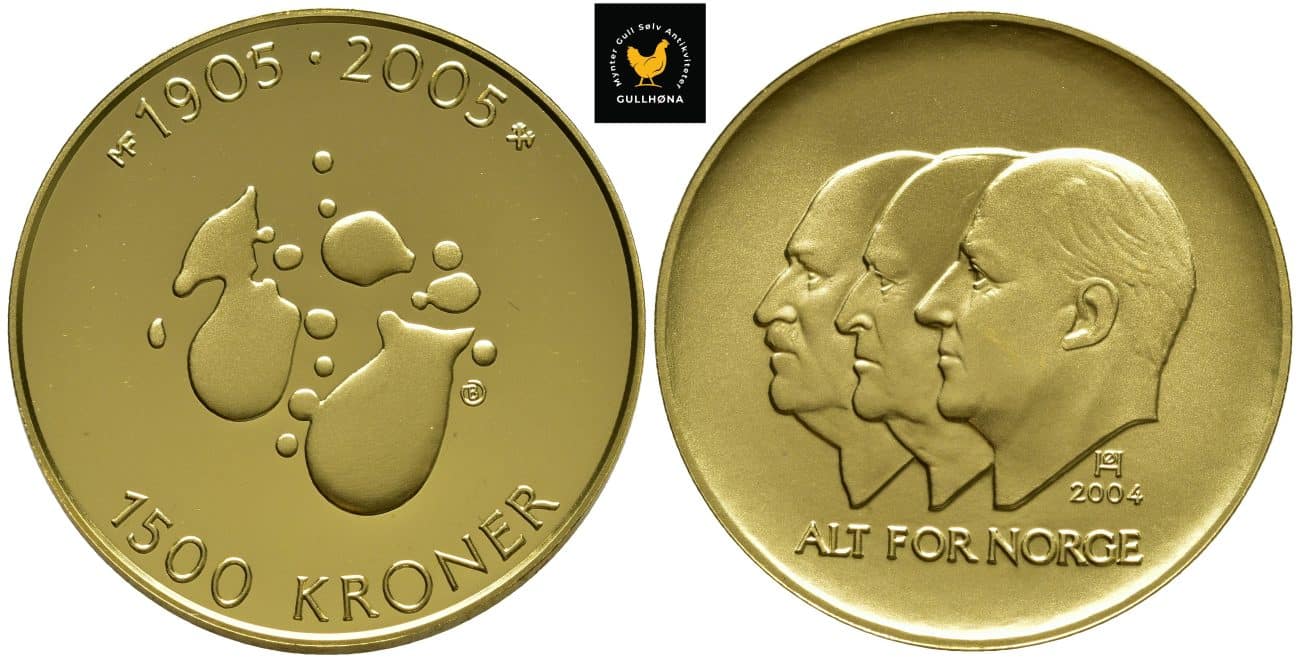 2004 Norge 1500 Kroner Hundreårsmynt NR.2 Proof