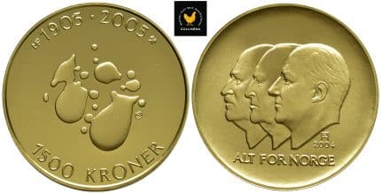 2004 Norge 1500 Kroner Hundreårsmynt NR.2 Proof