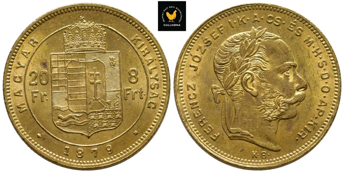 1879 Ungarn 20 Francs/8 Forint, 0/01
