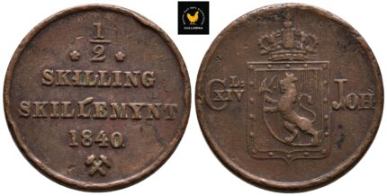 1840 Norge 1/2 Skilling, 1, KH, Feilpreg i "L"