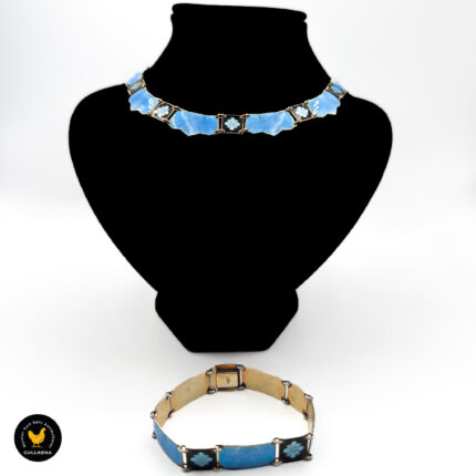 Blå og svart emalje sett i forgylt sølv - Veldig Flott