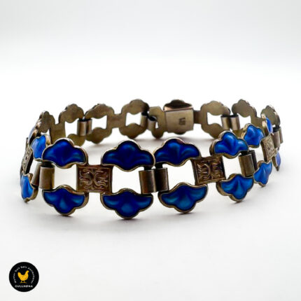 Armbånd i forgylt sølv med blå emalje - A.Scharning